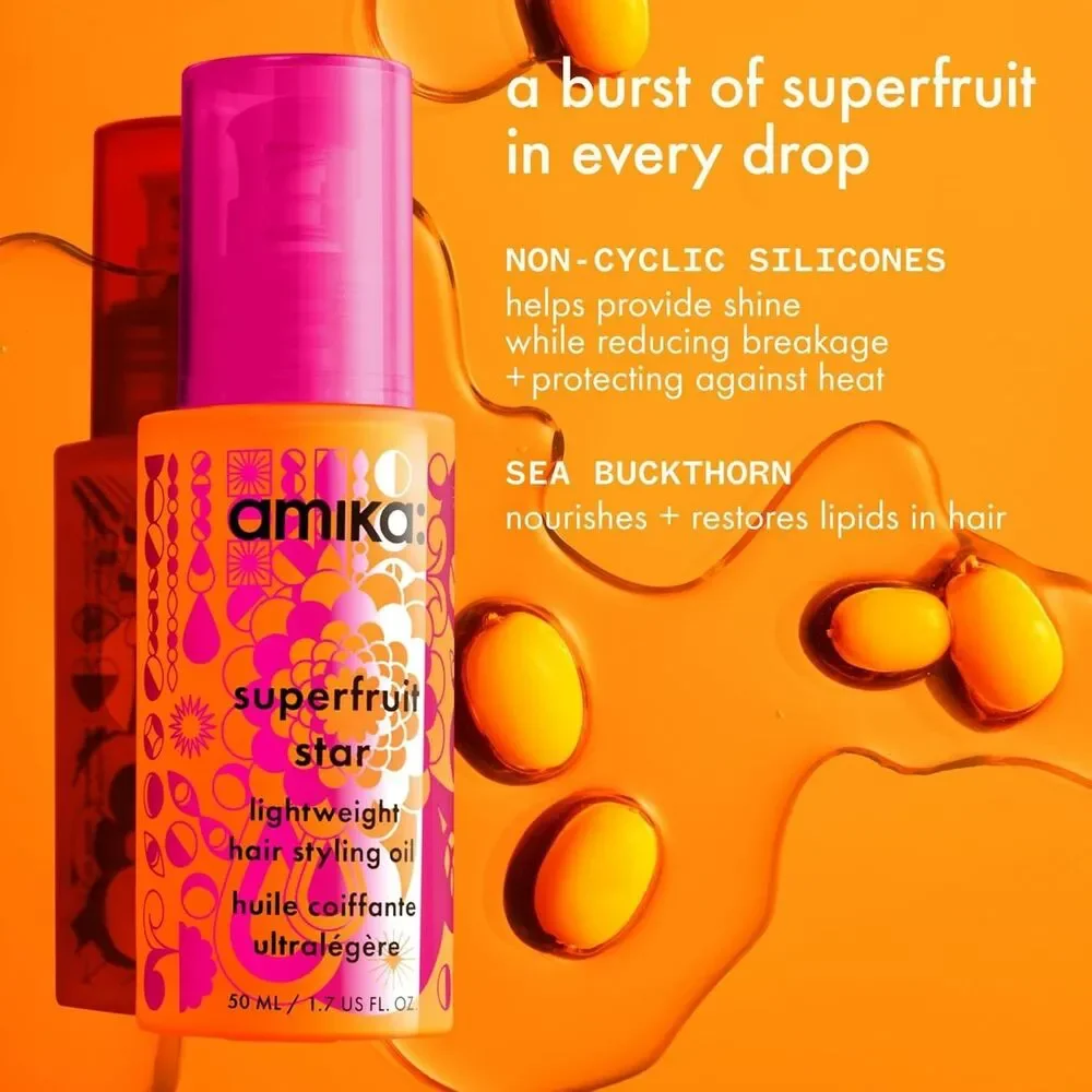 amika Superfruit Star Lightweight Hair Styling Heat Defense Oil All Hair 0.67oz